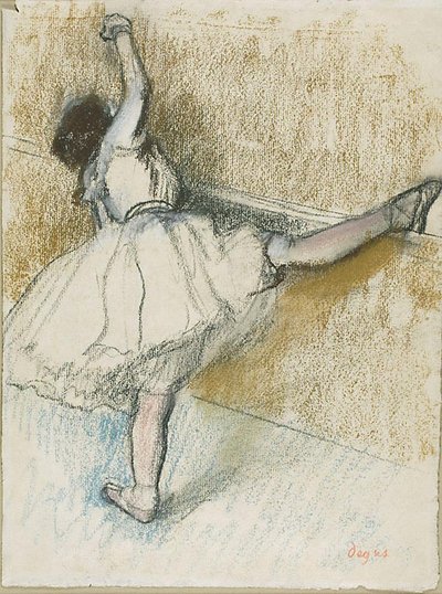 Ballerina che si allunga alla sbarra da Edgar Degas